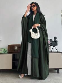 Conjunto de túnica holgada de unicolor con mangas de murciélago y pañuelo para la cabeza, estilo árabe para primavera y otoño - Verde Oscuro - Ver 2