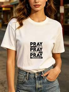 180g Inspirational Prayer T-Shirt For Everyday Wear, Family Gift - "Breathe It, Cover It With Prayer, Pray To Overcome Difficulties" Soft Crew Neck T-Shirt - Perfect Choice For The Christmas And Easter Season And Team Building Activities. - 白色 - 查看 12