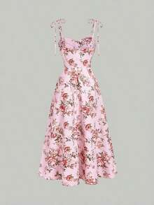 Vestido de tirantes bustier unicolor de muslo con abertura - Rosa - Ver 4