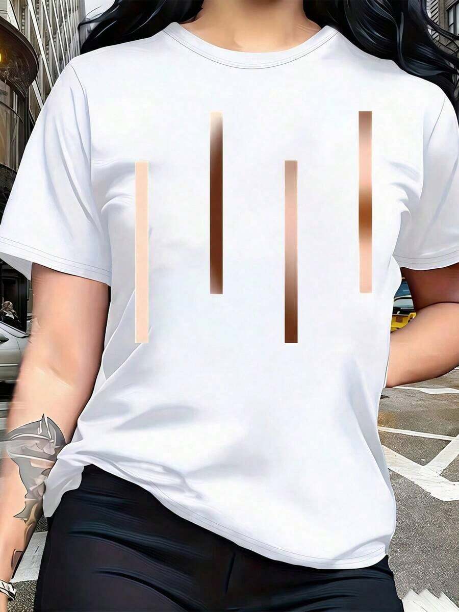 Women's White Casual T-Shirt With Graphic Letter Print, Short Sleeve, Round Neck, Lightweight And Soft Top For Spring And Summer, Women's Summer Casual T-Shirt With Graphic Print, Short Sleeve, Round Neck, Soft And Breathable, For Daily Wear And Streetwear - High Quality - 白色 - 查看 1
