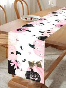 1件粉色南瓜蝙蝠万圣节桌旗，尺寸180*35厘米，涤纶面料，万圣节装饰，万圣节派对餐桌装饰，家居装饰，万圣节糖果装饰，欢乐万圣节装饰，桌面中心摆件，惊悚万圣节装饰 - B款 - 查看 9