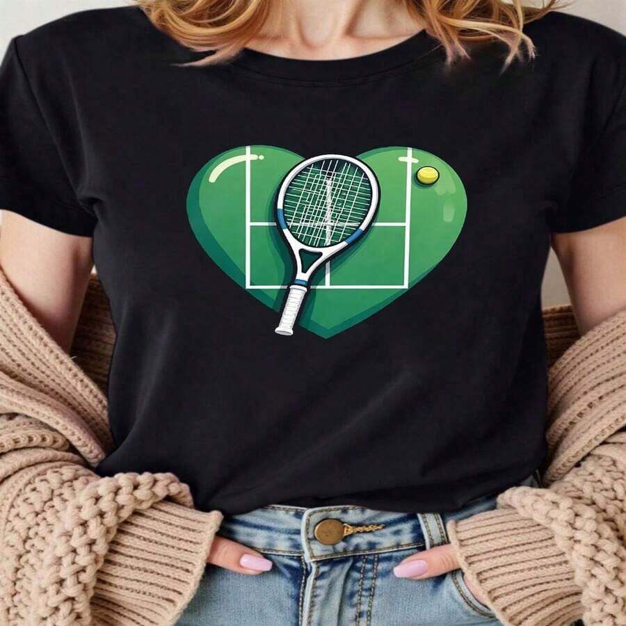 Women's T-Shirt | "I Love Brazil" Graphic Print, Yellow And Green, Casual Round Neck T-Shirt For Spring/Summer, Medium Stretch Fabric, Ideal For Daily Wear, Shopping, Parties And Commuting. - 紅色 - 查看 1