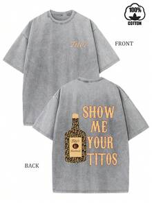 Matching Couple Outfits Tito's Vodka "Show Me Your Titos" Leopard Print Graphic Washed Cotton T-Shirt, Summer Tops, Summer Shirts, Men's Beachwear, For Alcohol Lovers, 230G Washed High Quality Cotton Printed Men's T-Shirts, Men's Summer Clothing, Men's Y2K T-Shirts, Fan Essentials Skin Friendly, Breathable, Suitable For Gatherings And Daily Wear, Retro Street Style, Father's Day Gifts, Is The Best Gift For Friends Who Love Wine Culture, - Xám - Xem 1
