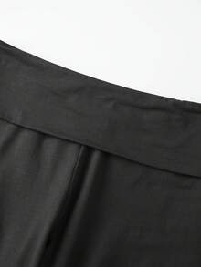 Womens Split Hem Capri Pants Fold Over Waist Solid Color Slim Fit Cropped Pants Trousers - 黑色 - 查看 7
