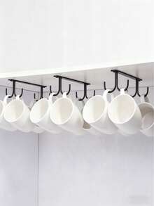 1pc Mug Holder With 4 Hooks,Coffee Cup Holder Under Cabinet Organizer,Mug Rack Storage Organizer,Display Hanging Cups Drying Hook For Bar Kitchen Utensils Black - Black - View 2
