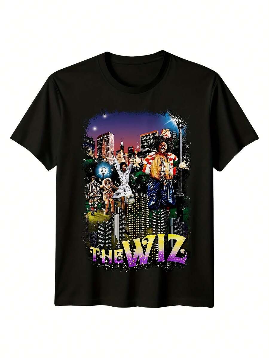 Men's And Women's T-Shirt With Iconic Characters Inspired By The Wiz 1978 Poster, Soft, Essential For Casual Street Wear In All Seasons, Versatile Style For All Seasons, Affordable Everyday Wear And Perfect Christmas Gift For Fans And Friends. A Short-Sleeved T-Shirt Suitable For Home, Daily Wear, Parties, And Travel, Perfect As A Gift For Friends Or Family. - 黑色 - 查看 1