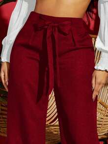 VCAY Pantalones verdes de verano para mujer de pierna ancha con cordón a la cintura - Burdeos - Ver 5
