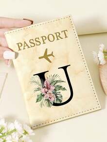 1pc A-Z 26 Letters Fashionable Letter Print Stylish Burgundy Passport Cover, Premium PU Leather Passport Wallet With Multi-Card Pockets For Credit Cards, Boarding Passes, And IDs, Compact And Portable Travel Essentials Organizer For Women, Men - Pink - View 140