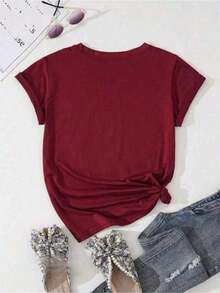 Women's Short Sleeve T-Shirt With Eye Print, Graphic Blouses For Women - 波爾多 - 查看 2