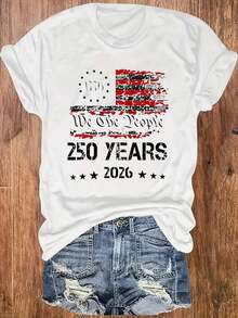 100% Cotton 1pc Women's T-Shirt, 250 YEARS 2026 We The People Comfortable And Soft Round Neck T-Shirt For Women, Graphic Tees, Vintage T-Shirts - 白色 - 查看 7