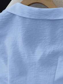Camisa blanca sin mangas con cuello polo bordado para mujer, de primavera/verano, de estilo casual - Azul - Ver 4