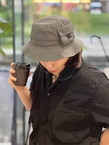 1pc Unisex Solid Color Streetwear Accessory, Quick-Dry Sunscreen Visor Hat, Foldable Waterproof Practical Bucket Hat With Chin Strap, Lightweight Breathable Outdoor Fishing Cap, Suitable For Commuting, Outdoor Vacation, Camping, Hiking - Multicolor - View 4