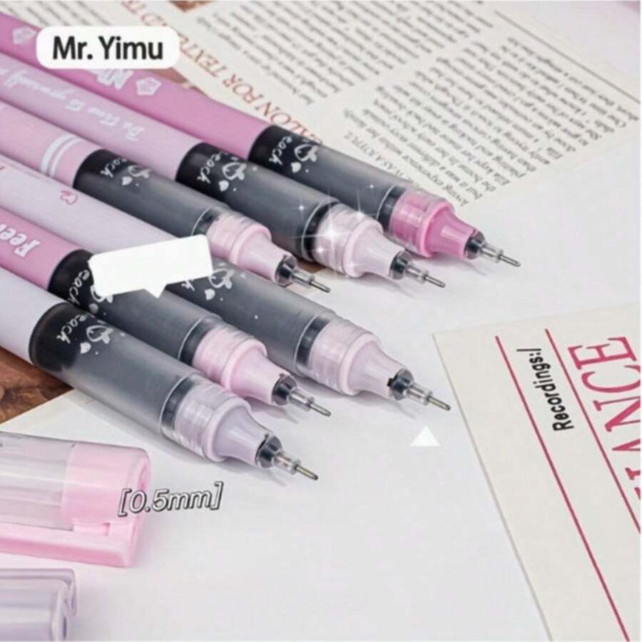 Hộp 6 bút bi gel lỏng màu hồng đào cao cấp, đầu bút 0.5mm, mực đen, thích hợp cho học sinh và văn phòng. - A - Xem 1