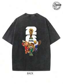 FIFA-2026 World Cup, World Cup T-Shirt, Soccer T-Shirt, Football Tee, 230G Washed High-Quality Cotton Printed Men's T-Shirt; 100% Cotton - 黑色 - 查看 2