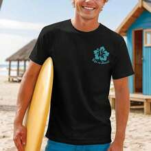 Camisetas Gráficas para Hombre con Estampado de Flor de Hibisco y Palmera, Camisetas de Playa, Camiseta Casual de Algodón de Talla Grande, Top de Verano 7F15 - Negro - Ver 4