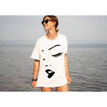 Sudadera de mujer con estampado de rostro, camiseta de mujer con estampado de rostro, camisa de mujer de alta calidad - Blanco - Ver 1
