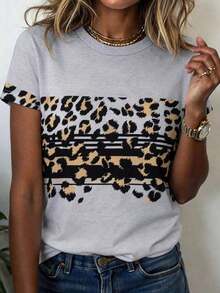 Women's Short Sleeve T-Shirt With Round Neck And Cat Print, Casual And Versatile For Everyday Wear - 多色 8 - 查看 1