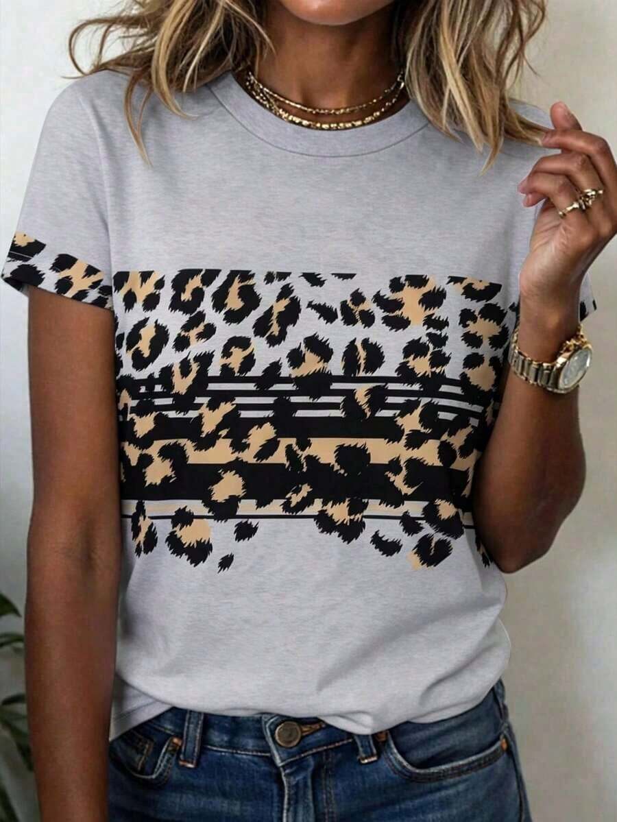 Women's Short Sleeve T-Shirt With Round Neck And Cat Print, Casual And Versatile For Everyday Wear - 多色 8 - 查看 1