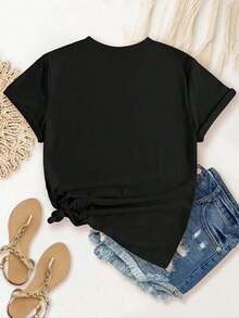 Women's Casual Sports T-Shirt, Round Neck, Short Sleeve, With Print, A Comfortable T-Shirt For Summer Vacation - 黑色 - 查看 4