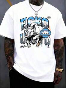 The Iconic ECKO Unltd Graphic Features A Bold Rhino Emblem With Urban Camouflage Lettering Symbolizing Strength Individuality Urban Culture   220g - 白色2 - 查看 1
