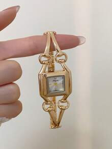 1pc New Arrival Women's Minimalist Casual Elegant European & Middle Eastern Style Bracelet Watch, Retro Gold Color - Gold - View 5