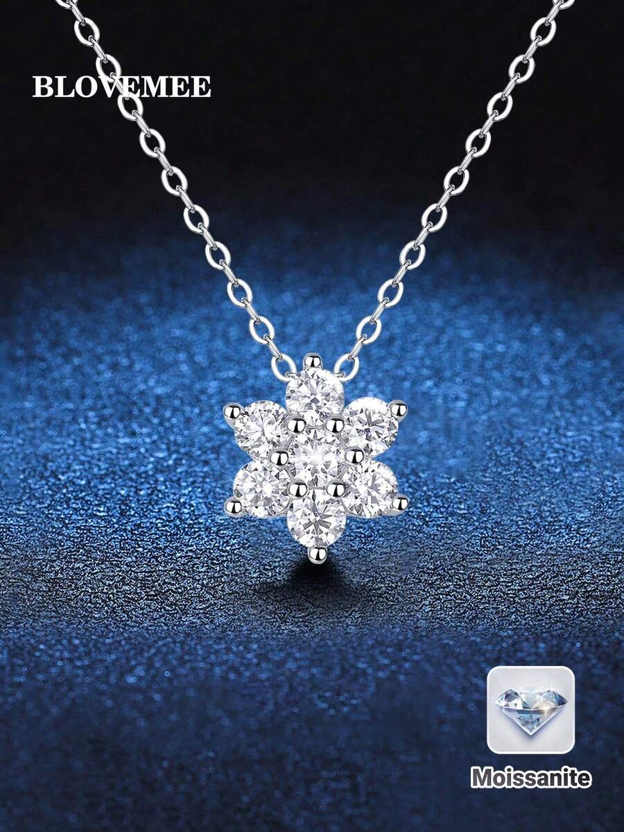 BLOVEMEE 1 chiếc vòng cổ bông tuyết bạc 925 0,7 carat Moissanite, thích hợp để đeo hàng ngày, đi làm, tiệc tùng, nghỉ mát, sinh nhật, ngày lễ tình nhân, ngày của mẹ, kỷ niệm ngày cưới, giáng sinh, quà tặng trang sức cho phụ nữ - XL0058M - Xem 1