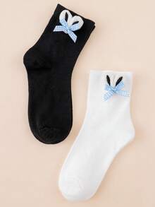1/2/4 Pairs Women's Handmade Cute Rabbit Ear, Bowknot, Lolita Style Mid-Calf Socks - Multicolor - View 12