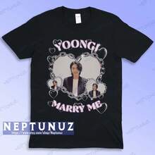 Funny K-Pop T-Shirt With The Phrase "Marry Me": Retro Design T-Shirt, Women's Shirts, Women's Sweatshirts, Women's Casual Sweater Blouse, Summer Prom Dresses - 黑色 - 查看 1