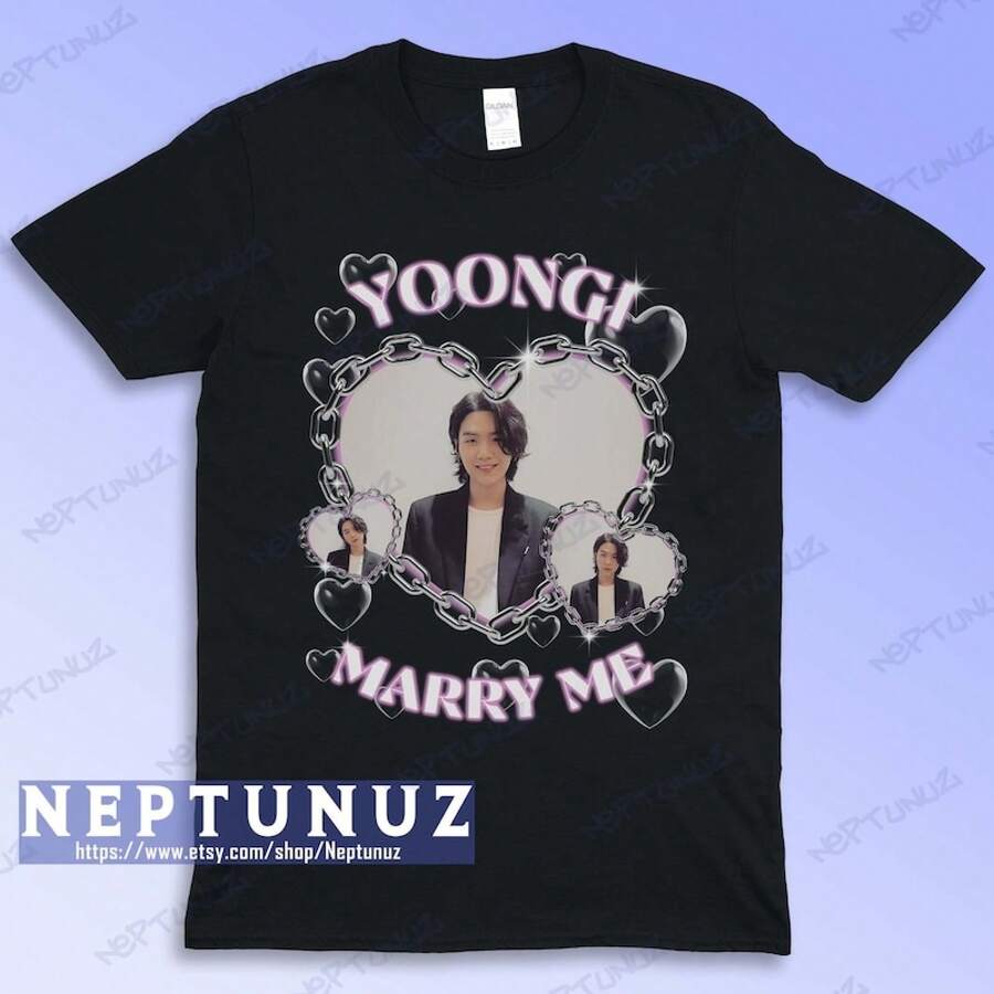 Funny K-Pop T-Shirt With The Phrase "Marry Me": Retro Design T-Shirt, Women's Shirts, Women's Sweatshirts, Women's Casual Sweater Blouse, Summer Prom Dresses - 黑色 - 查看 1