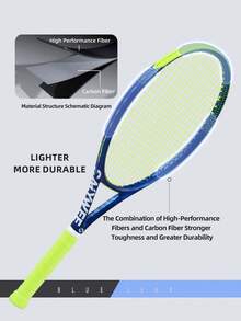 SALYWEE Professional Composite Carbon Fiber Adults Tennis Racket, Shock-Absorbing, Blue And Fluorescent Green Color Combination, Frosted Texture, Ultra-Sticky Handglue For Enhanced Control, Suitable For Offensive Athletes - Multicolor - View 6