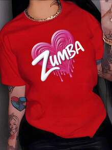 Envío gratis, entrega local enéxico, entrega en 4 días. Corazón rosa con trazos fluidos que simbolizan pasión, alegría y energía positiva para el movimiento y el baile. Camiseta de mujer,% algodón, cómoda y moderna. - Rojo - Ver 5