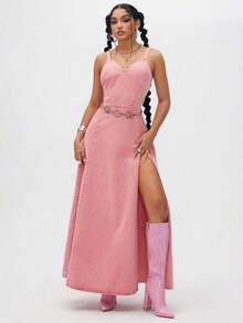 Vestido vaquero casual para mujer para salidas y viajes - Rosa - Ver 1