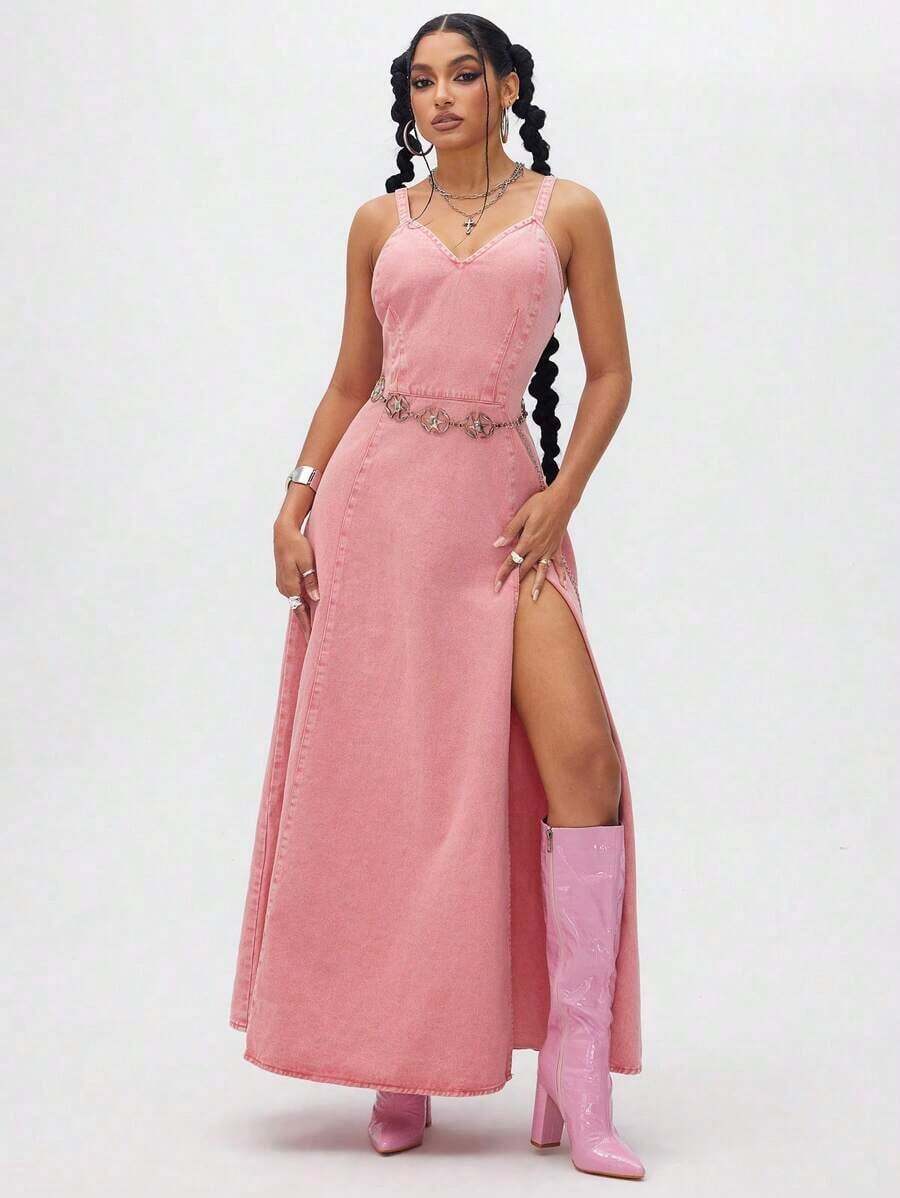Vestido vaquero casual para mujer para salidas y viajes - Rosa - Ver 1