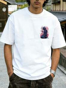 FRACTYR Minimalist Male Figure Print Short Sleeve T-Shirt | Casual Streetwear That Goes With Everything - 白色 - 查看 3