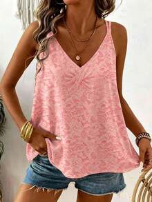 Top de tirantes casual para mujer con detalle de lazo en la espalda, adecuado para usar de vacaciones, primavera/verano - Rosa - Ver 1