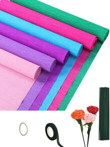 48/6/3/1pcs Ocean Color Crepe Paper Flower DIY Set, 10in X 98in Crepe Paper, Perfect For Birthday Party And Wedding DIY Bouquets - Multicolor - View 2
