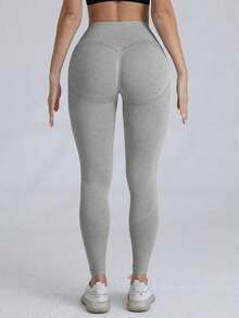 sin costuras de cintura alta de unicolor para uso diario, fitness y yoga para mujeres - Gris Claro - Ver 5