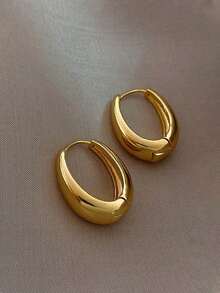 1 paire de boucles d'oreilles créoles simples en forme de larme, boucles d'oreilles goutte d'eau dorées épaisses, boucles d'oreilles en forme de U, boucles d'oreilles créoles ovales, bijoux légers et élégants pour femmes, cadeau parfait pour elle - Doré - Voir 1