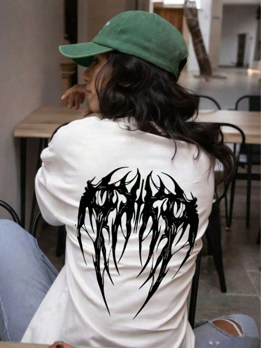 Oferta limitada por tiempo limitado Promoción de nuevo lanzamiento Camisetas para mujer Camisetas casuales con letras para mujer Camisetas de gran tamaño Camisetas casuales para mujer Camiseta de manga larga estilo gótico cristiano para mujer, camiseta gráfica con fuente de metal negro, camiseta holgada informal inspirada en la fe Y2K Grunge, Camisa de streetwear de gran tamaño con cuello redondo, estilo académico oscuro y atrevido para uso diario, iglesia, concierto, regalo para creyentes DSAL - Blanco - Ver 1