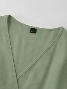 xheLouniche Vestido elegante de media longitud con cuello en V con volantes y ajustado para vacaciones para mujer de talla estándarxhe - Verde - Ver 3