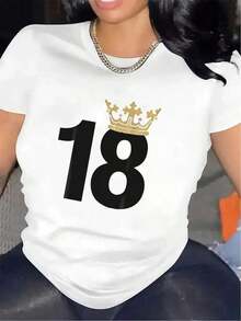 Gold T-Shirt For 18th Birthday Party | Durable And Comfortable, Ideal For Indoor Celebrations, Festive Attire, Lightweight And Stylish Fabric, Round Neck, Medium Stretch Fabric - 白色的 - 查看 1