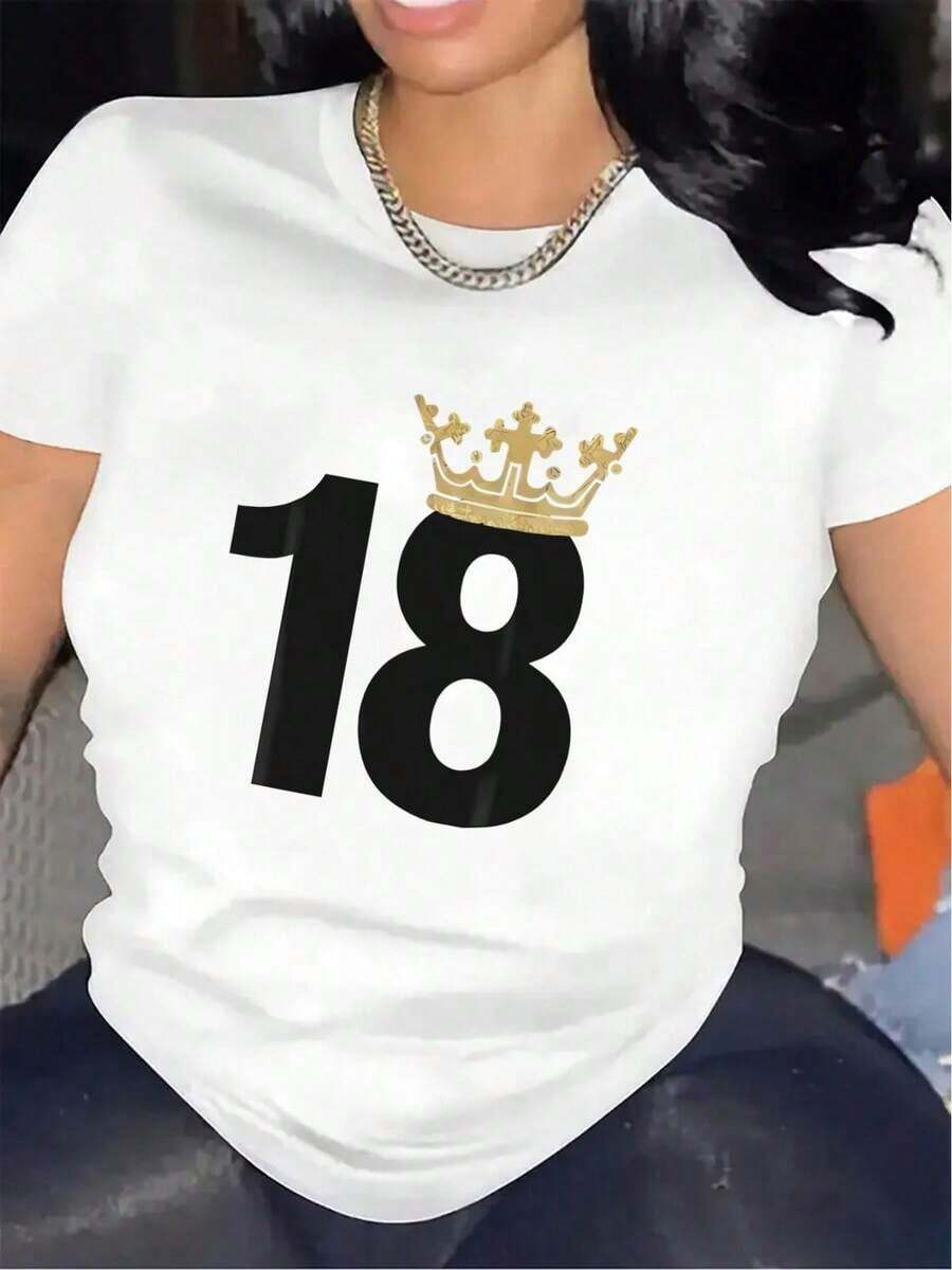 Gold T-Shirt For 18th Birthday Party | Durable And Comfortable, Ideal For Indoor Celebrations, Festive Attire, Lightweight And Stylish Fabric, Round Neck, Medium Stretch Fabric - 白色的 - 查看 1