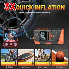 Multifunctional Portable Cordless Air Compressor, Multifunction Car Emergency Jump Starter With Air Compressor, Built-In 4pcs 2000mAh High Capacity Batteries, Digital Display, Car Air Pump, Tire Inflator, Suitable For Cars, Motorcycles, Bicycles, Balls, Home/Outdoor Sports & Leisure, Repair Tools, Auto Accessories - Portable Air Pump - View 11