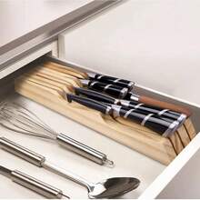 Drawer-Style Kitchen Knife Rack Solid Wood Universal Knife Holder (Knives Not Included), Bamboo Household Chef Knife Drawer Storage Inset Tray, High-End Cabinet Under-Counter Knife Storage Rack - Multicolor - View 4