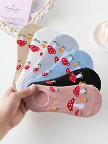 6 đôi tất tàng hình in hình nấm, họa tiết nấm đỏ dễ thương, chất liệu thoáng khí thân thiện với da, phong cách rừng Nhật Bản, đế silicon chống trượt, phù hợp cho mặc hàng ngày mùa xuân/hè, giày, giày vải, thiết kế cổ thấp đa năng - Nhiều màu - Xem 7