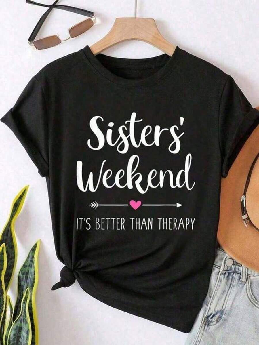 1 Camiseta "Sisters Weekend It's Better Than Therapy Trip", de algod￳n, manga corta, cuello redondo, estilo casual para verano y primavera, ropa de mujer 100% algod￳n suave.