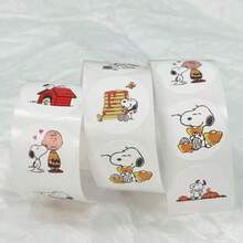 500 miếng dán hình tròn Snoopy bền chắc, chống thấm nước, dễ dàng xé rời, dùng để dán lên lon/túi/phong bì. - Nhiều màu - Xem 1