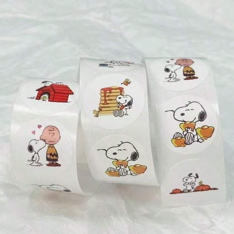 500 miếng dán hình tròn Snoopy bền chắc, chống thấm nước, dễ dàng xé rời, dùng để dán lên lon/túi/phong bì. - Nhiều màu - Xem 1