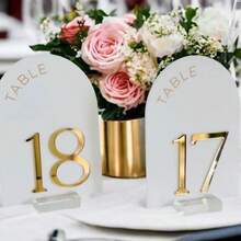 1PC Wedding Table Number Plates | DIY | Price Cutting Decoration | Gold Mirror Acrylic, Adhesive-Backed Acrylic | Available In Gold, Silver, Black, And White For Table Number Plate Decoration, Gold Acrylic Lettering, Wedding Decorations, Personalized Commercial Signage - 7cm Adhesive Backing - View 4