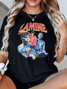 Players Running On The Field Showing Passion, Energy, And Strength With Vibrant Colors And Dynamic Movement Reflecting Sporting Spirit. Comfortable, Modern, Casual Women's T-Shirt For Football Fans. - 黑色 - 查看 8